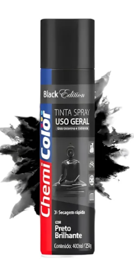 Tinta Spray 400ML Uso Geral, Preto Brilhante
