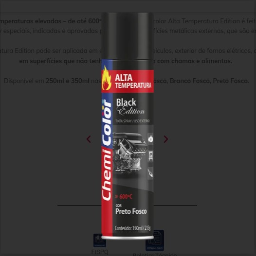 Tinta Spray 400ML Alta Temperatura, Preto Fosco