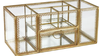 Porta Maquiagem de Vidro Dourado